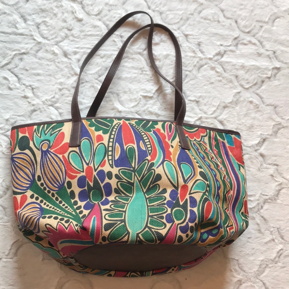 NWOT Neiman Marcus multi color straw tote vgn lthr
